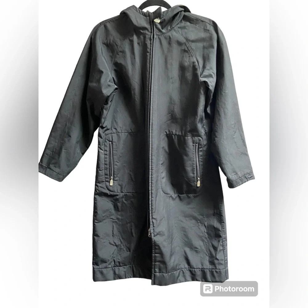 Presto Black Fleece Lined Hooded Rain Trench Zipper Jacket M